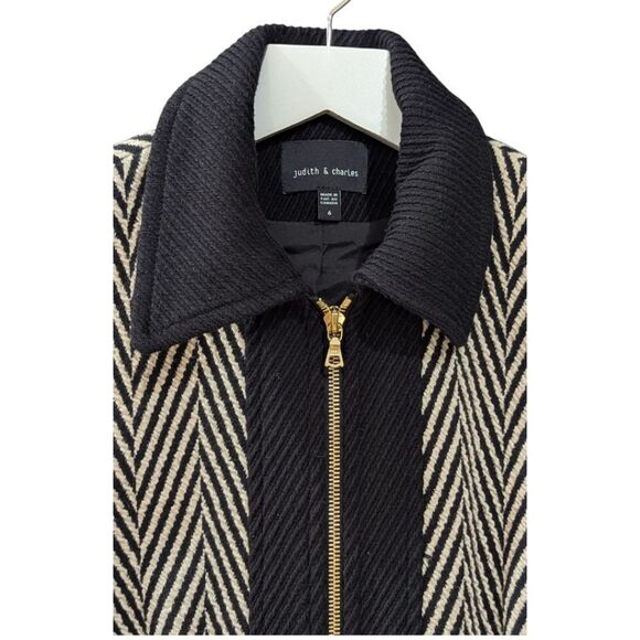 Judith & Charles Women's Black and Grey Chevron Collared Jacket Gold Zip Up - Picture 5 of 8